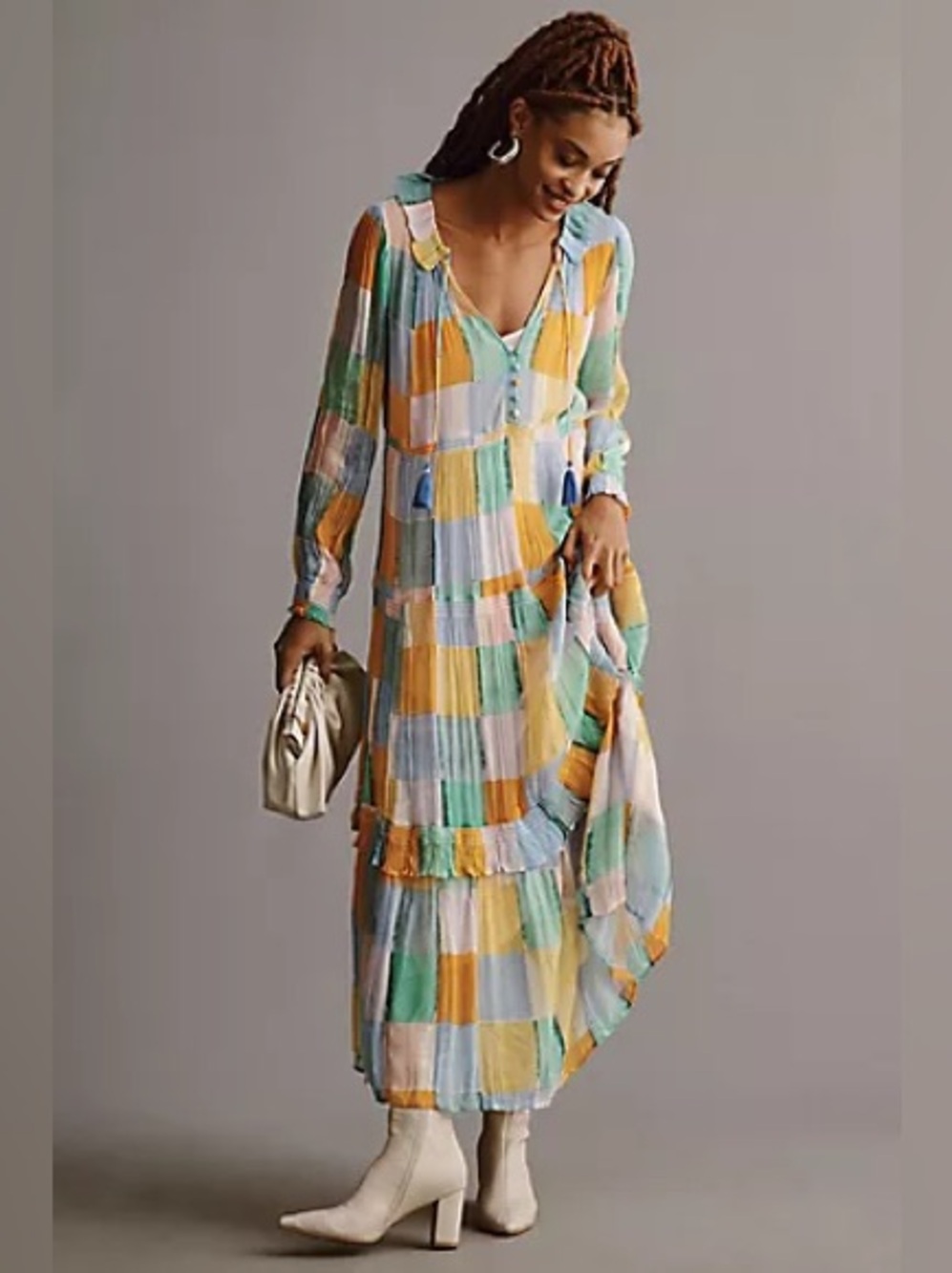 Anthropologie The Marais Printed Chiffon Maxi Dress Medium pink green patchwork